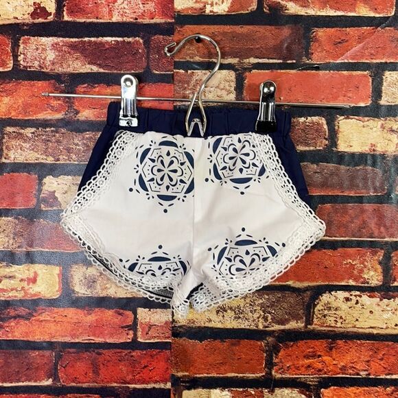 Other - 5 for $25🔥6M‎ Baby Girl Blue & White Shorts with Embroidered Trim